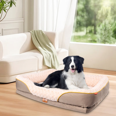 Waterproof Memory Foam Dog Beds,easy Air Non-slip Bottom Pet Bed With Washable Removable Cover,circulation,brown