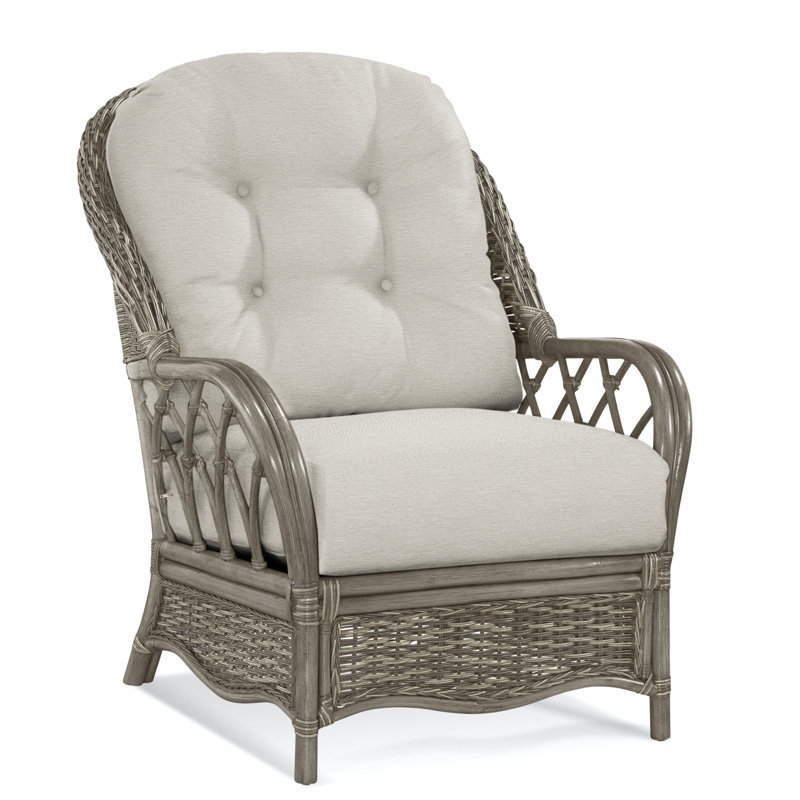  Everglade Rattan Arm Chair, White Performance Fabric; 0851-94, Stone Hearth