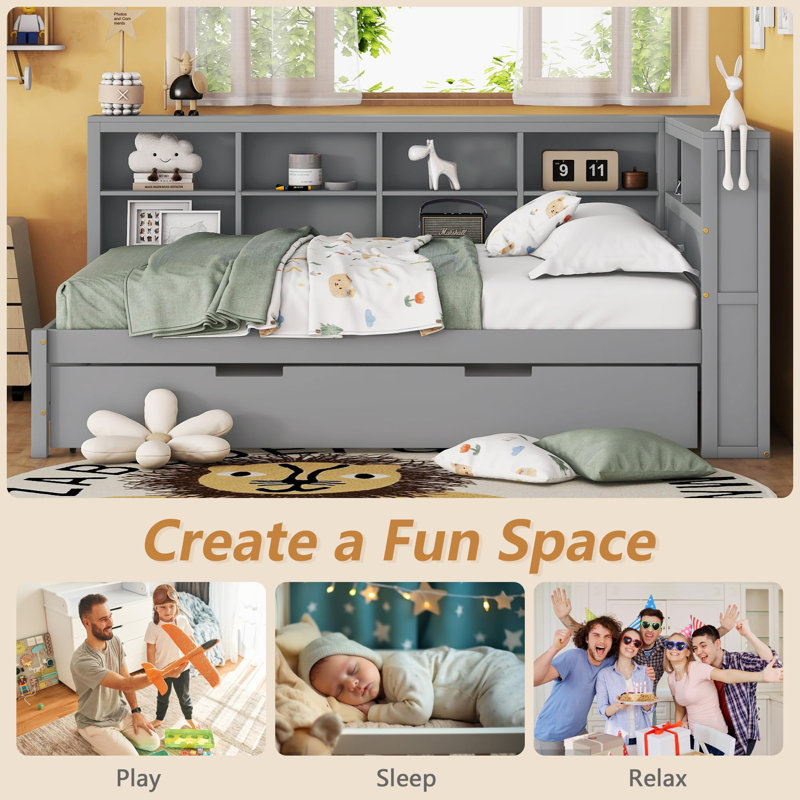 Twin Size Daybed With Twin Trundle, Gray
