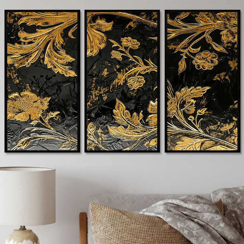 Ensemble de salon mural Bornival - Leaves, Cadre flottant noir, H 28 po x l 36 po x P 1 po