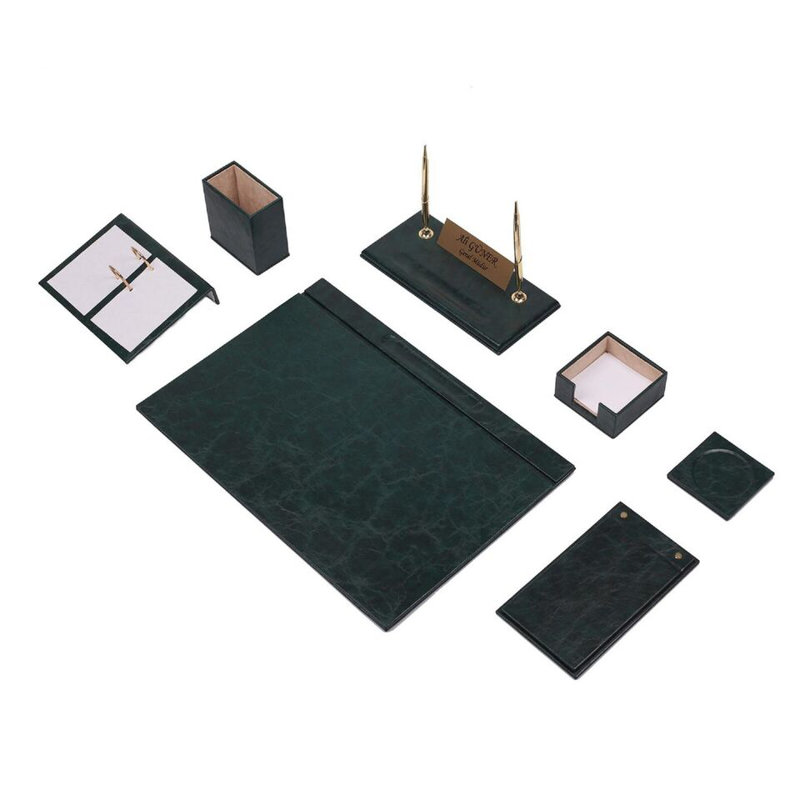 Michoel Leather / Faux Leather Desk Organiser Set, Green