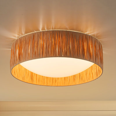  14.25” Farmhouse 3cct Led Flush Mount Ceiling Light With Paper Rope Shade