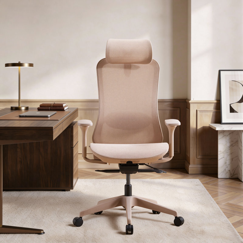 Chaise de bureau ergonomique en filet, chaise de bureau réglable avec appui-tête en 2 dimensions et accoudoirs 3D, chaise de bureau avec support lombaire, fonction d'inclinaison, rose