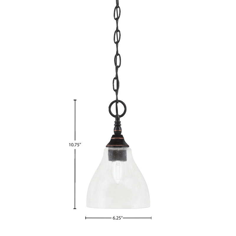 Mini-luminaire suspendu en chaîne avec verre à bulles transparent 6,25 po, Cuivre / noir