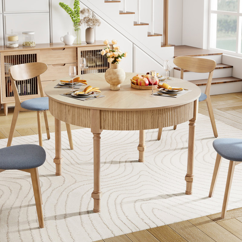 47.24'' Farmhouse Round Dining Table With Drawer, Natural
