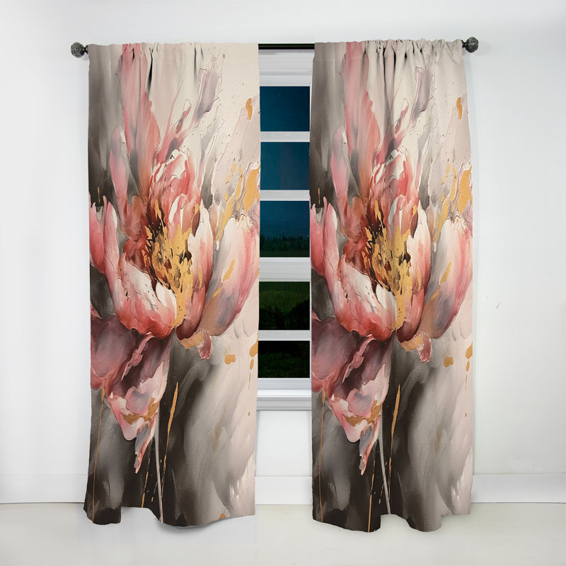 Emanuele - fleur de pivoine or rose II enchantée - rideau en velours moderne - obscurcissant - 1 panneau, L 52 po x L 63 po