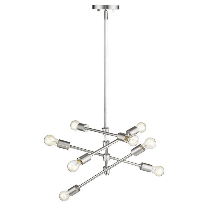 Lustre linéaire spoutnik moderne à 8 lumières Bella Vista, Nickel satiné, 12" X 19"