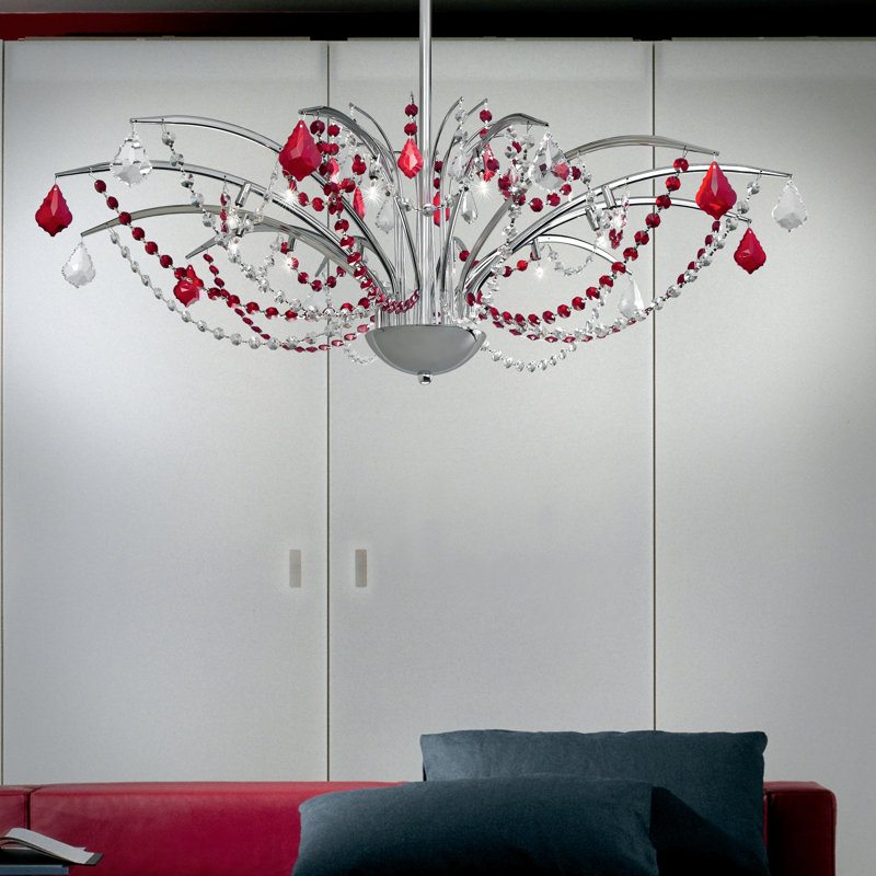 Ceiling light 12-flame Dalila, Red