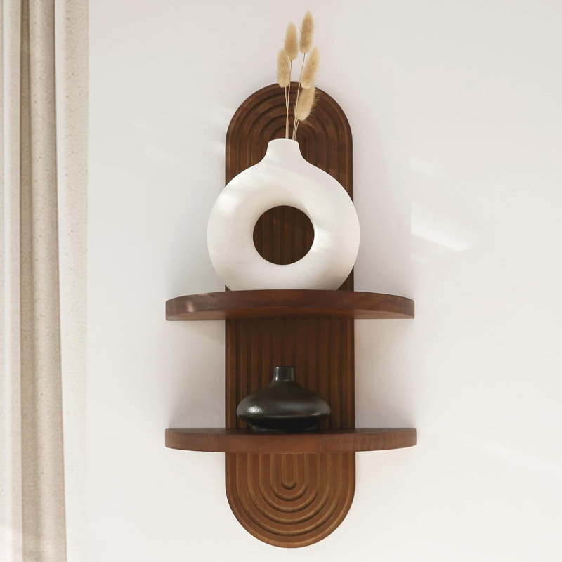 Tablette murale flottante de style Mid-Century moderne en bois arqué - Tablettes arc-en-ciel en bois massif fabriquées à la main pour la décoration intérieure, les jardinières et les ornements