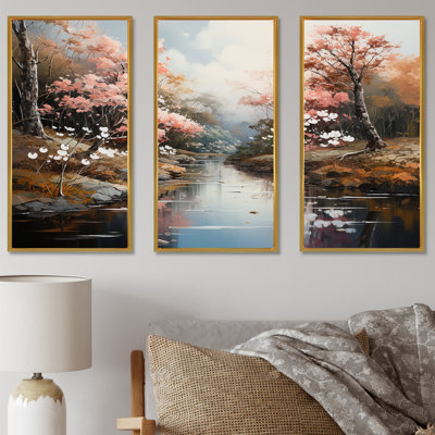 «Japanese River Forest liquid Art», ensemble d'impression d'art mural forêt