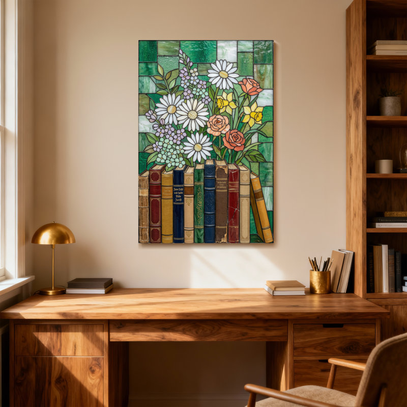 Plantes et fleurs, livres floraux, art en verre coloré, H 30 po x l 20 po