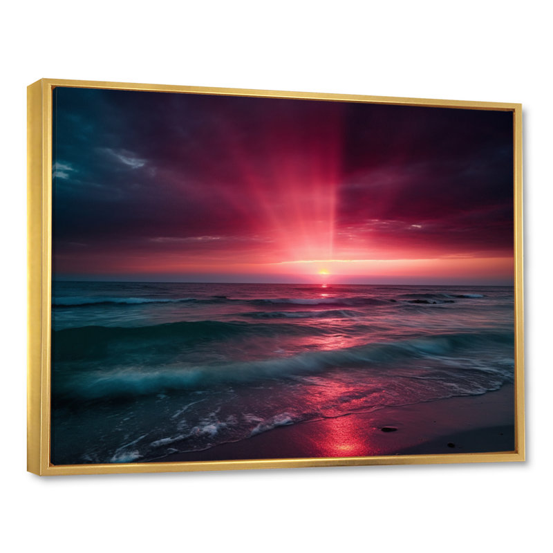" Pink Coastal Horizon II ", 12" H x 20" W x 1" D, Gold Floater Framed
