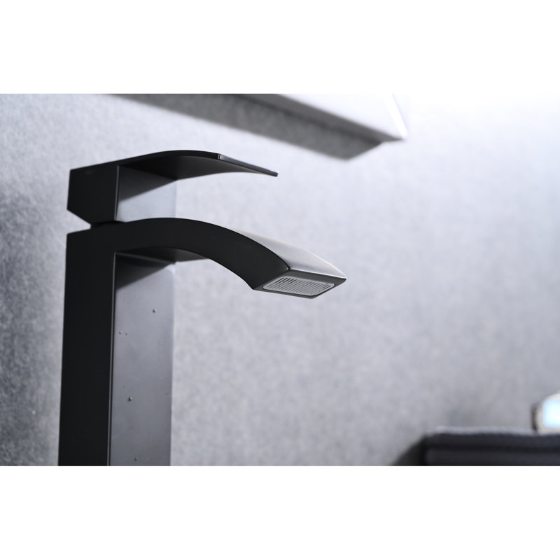 Bathroom Waterfall Sink Faucet - Matte Black Finish, Single Handle, Rectangular Spout, Made Of Strong Material Handle Tap Black, Corrosion,