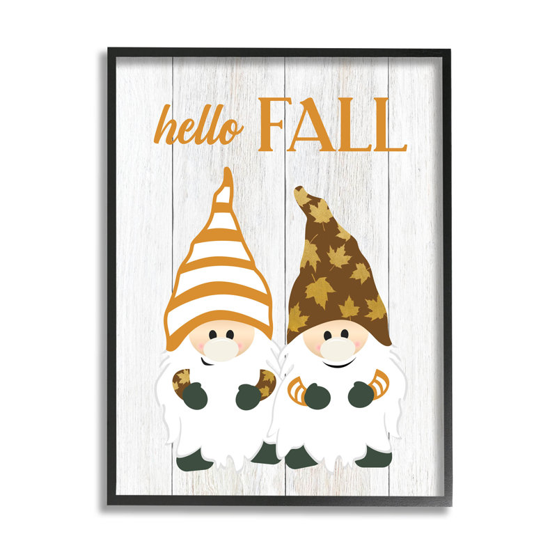 «Hello Fall Whimsical Gnomes», estampe numérique par CAD Designs, H 14 po x l 11 po x P 1,5 po, Giclée encadrée noir minuit