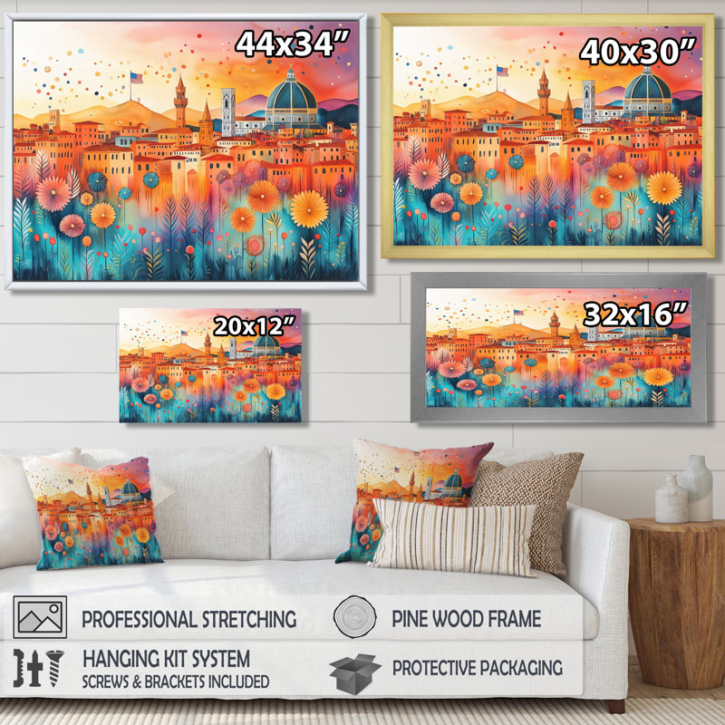 Isamari, couleur de l'Italie à Florence, tombée de la nuit I - Italie, art mural, 16" H x 32" W, Picture Frame Print, Doré