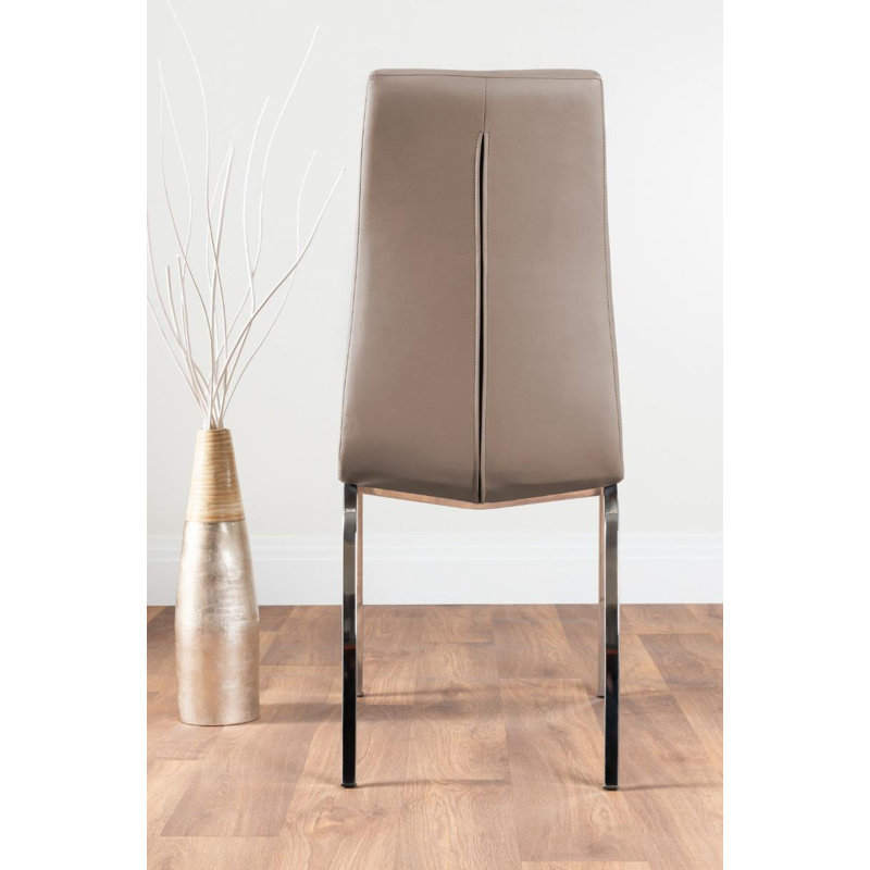 Adler Gloss & Chrome Round Dining Table Set with Shelf & 4 Soft Touch Faux Leather Dining Chairs, Cappuccino