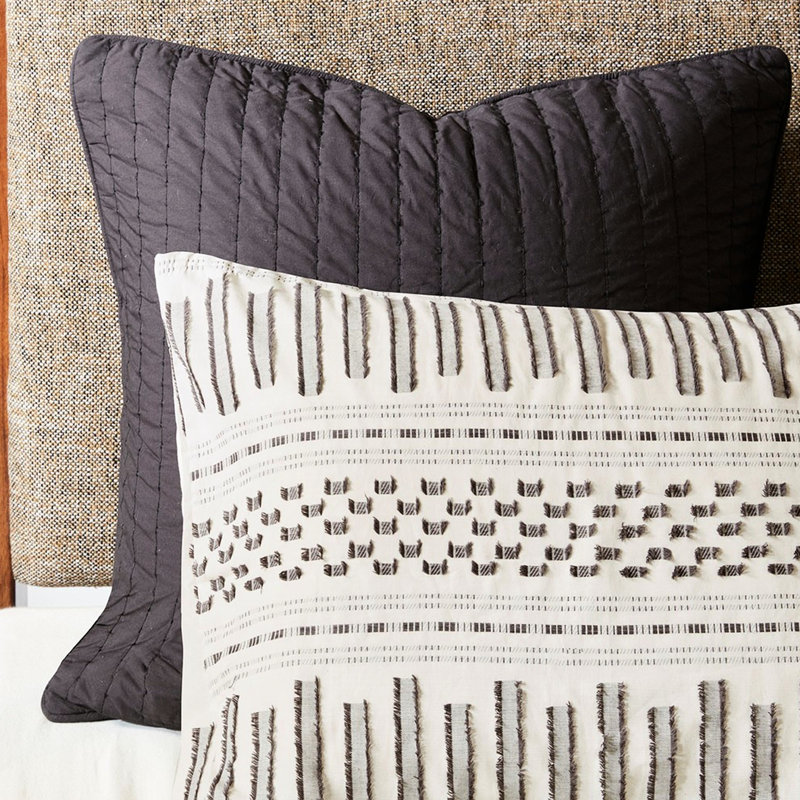 Édredon en coton Ink + ivy - double / grand, avec accents gris anthracite, 100% coton, 2 taies décoratives, taille grand chic / gris anthracite