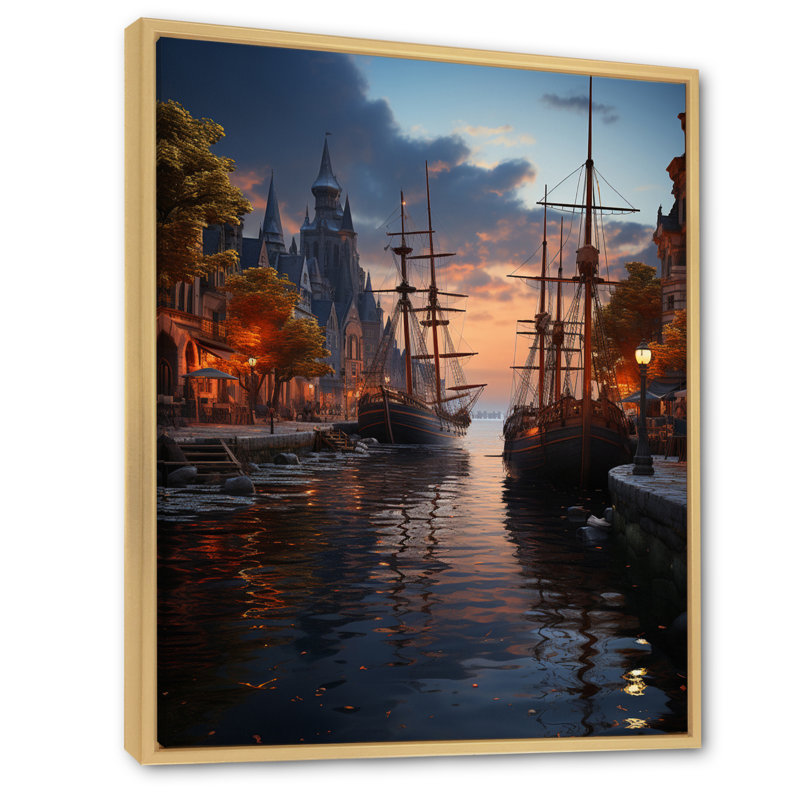 Helden, Allemagne, vue sur le port, H 32 po x l 24 po x P 1 po, Cadre naturel flottant
