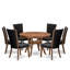 Ensemble de salle à manger 5 pièces pour 4 tables rondes de 48 po avec piédestal et 4 chaises Parson en tissu noir, noyer antique-370629944-370629947-401183564