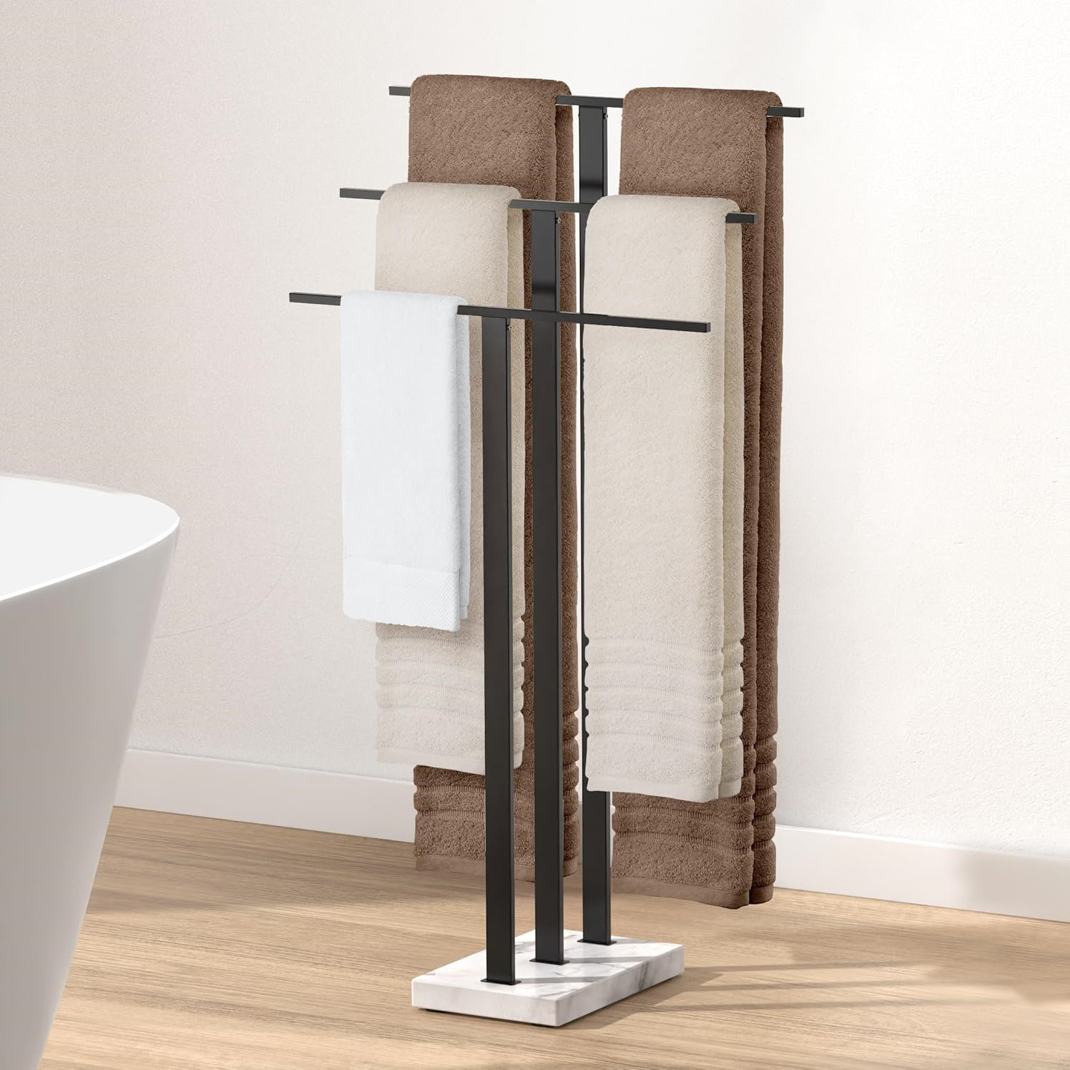 EXEBIL Standing Towel Rack 3-Tier with Heavy Marble Base, Free Standing ...