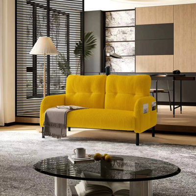 Velours côtelé double avec courbes ergonomiques, sacs de rangement latéraux, éponge à haute densité, structure, idéal pour la salle de conférence, conception douce de teinte jaune, cadre, couleur vive