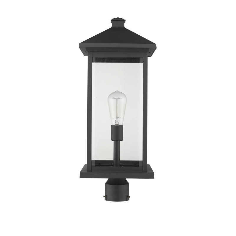 Lovette Stained Glass Pier Mount Light Post Lantern, Black