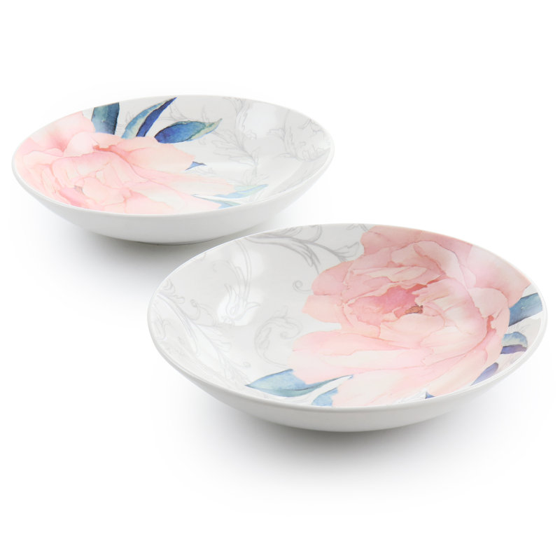 Peony Pink Floral Ceramic 9-Inch Dinner Bowl Set