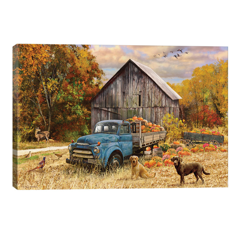 Fall Truck and Barn 1 Piece Wall Art on Canvas, 20.32cm H x 30.48cm W x 1.91cm D