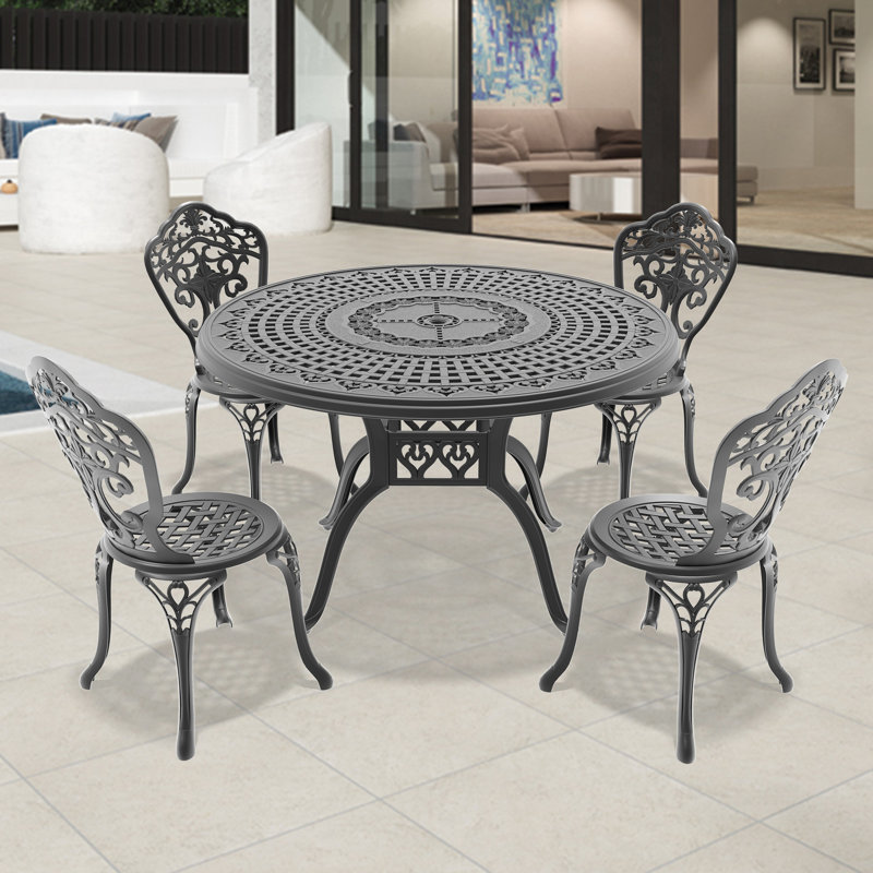 5 Cast Aluminum Dining Up, Black, To Damage All-Weather Ensemble, Aluminum, Black Frame, 4