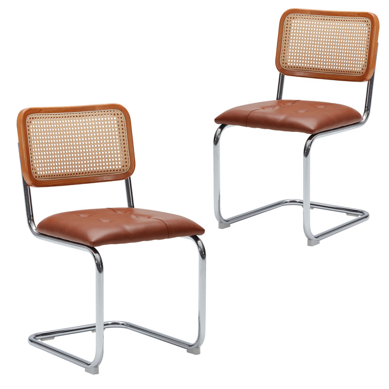 Faux Leather Upholstered Cantilever Dining Chair with Chrome Legs