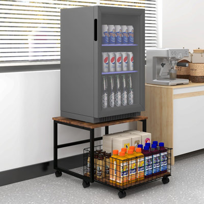 Nurbanu 19.7"D x 19.7"W x 16.9"H Mini Fridge Stand with Drawer Basket Mobile Beverage Fridge Stand Home Kitchen Storage Shelves