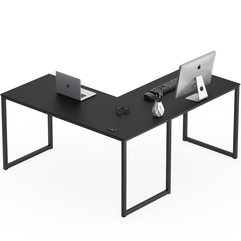 Cleao L-Shaped Metal Base Computer Desk, Black