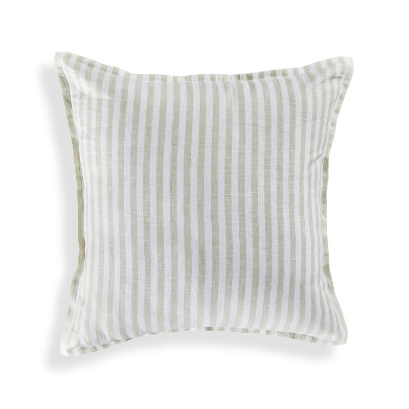 Santa Barbara - 100% Pure Linen Pillow Cover, Sage/White Large Striped