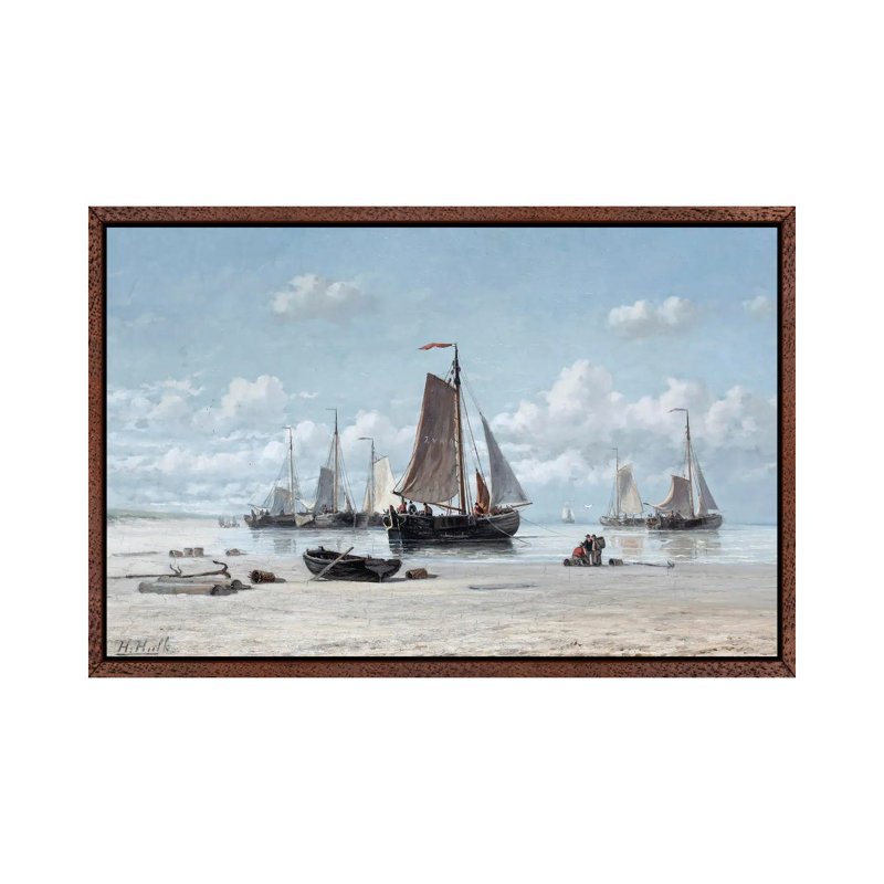 Fishing Vessels On The Beach, Zandvoort by Hendrik Hulk - Gallery-Wrapped Canvas Giclée on Canvas, Classic Wood Framed