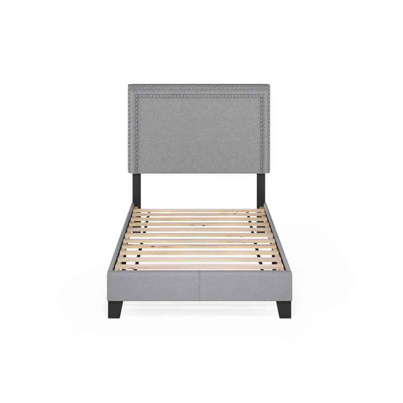 Carlester Upholstered Slat Bed, Twin, Glacier, 100% Polyester