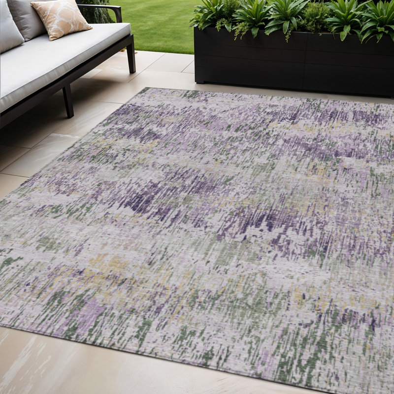 Tapis extérieur lavable rayé mauve 5 pi x 8 pi lavande