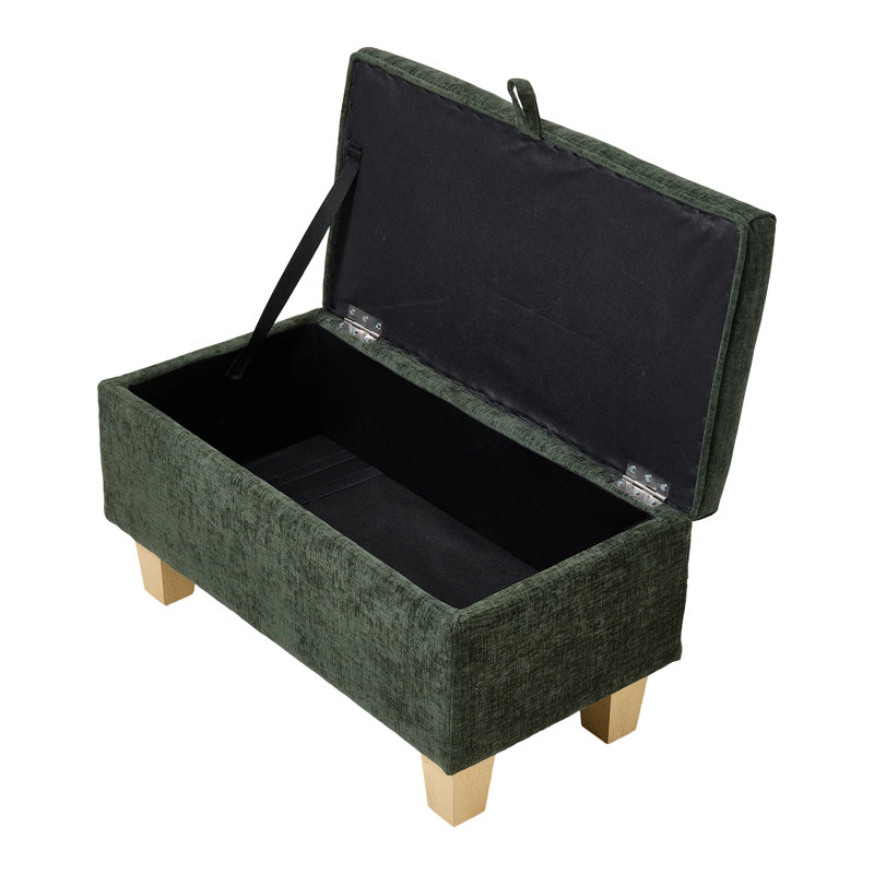 71cm Wide Rectangle Footstool Ottoman with Storage, Green Chenille