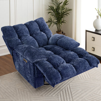 Oversized Swivel Electric Recliner Chair - Plush Chenille Fabric & Power Reclining for Ultimate Comfort