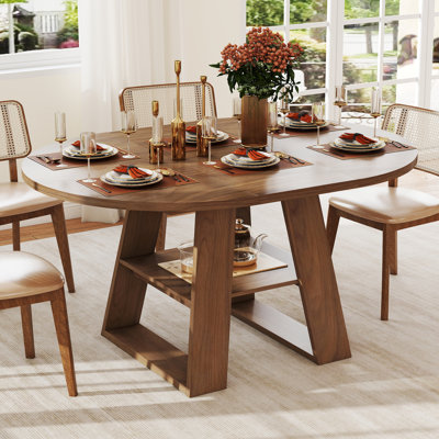 Extendable Round Dining Table For 4-8, Kitchen Table With Removable Leaves And Shelf