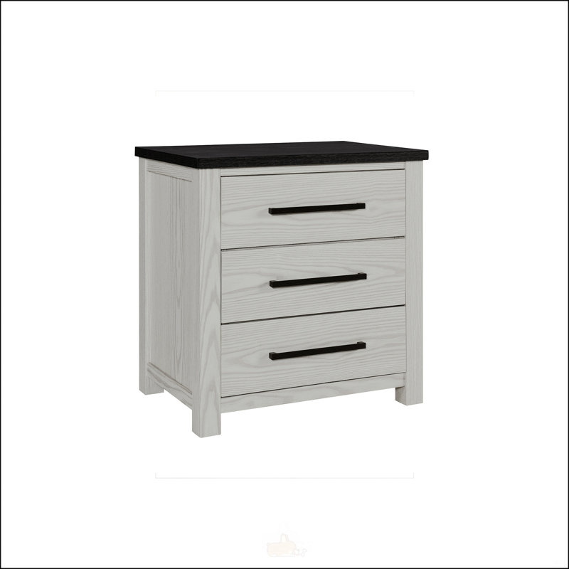Table de chevet beige Avery avec plateau foncé, tiroirs spacieux et fabrication robuste pour un rangement élégant dans la chambre à coucher