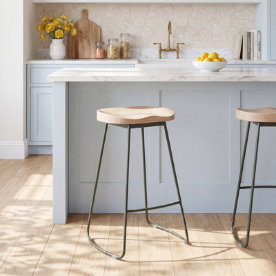 Navarre Saddle Solid Wood Backless Counter Stool
