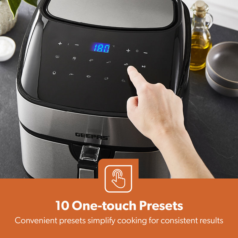 GEEPAS Digital Air Fryer Vortex Technology 7.5L Basket LED Touch Display 60Min Timer 1800W