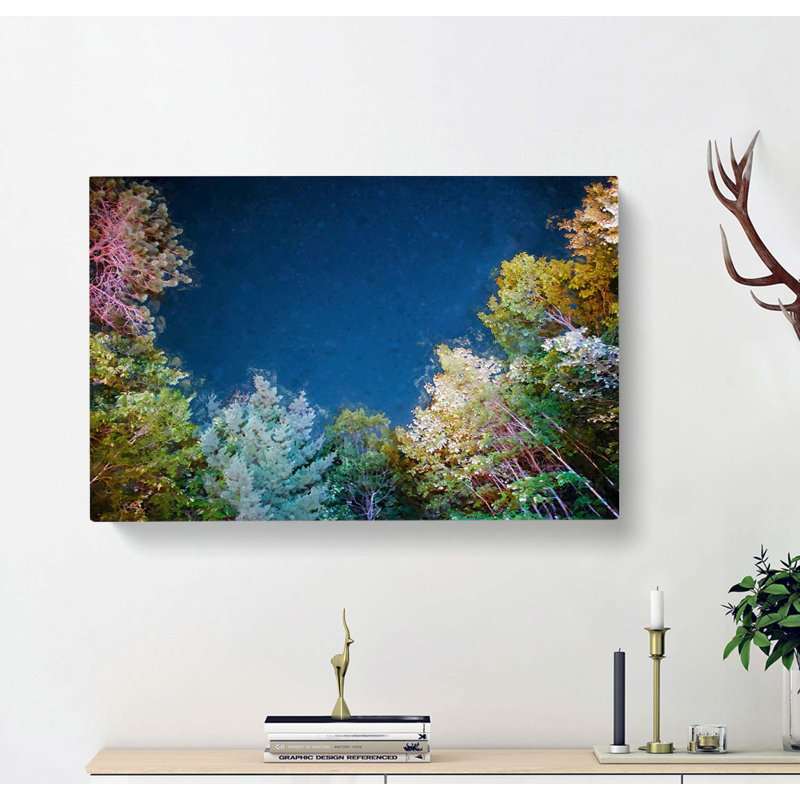 Stars Above A Colourful Forest In Abstract - Wrapped Canvas, 50cm H x 76cm W x 3cm D