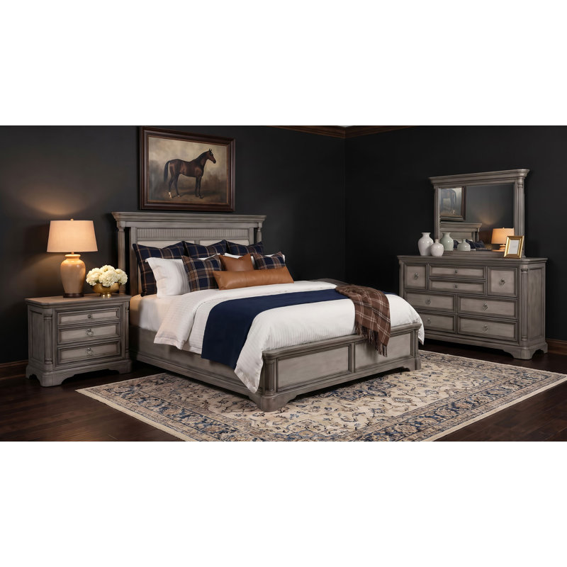 Ensemble de chambre à coucher Tiedeman 4 pièces pour lit queen, couleur taupe vieilli, Grand lit