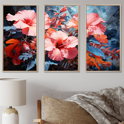 Pink And Blue Hibiscus Modern Charm - Hibiscus Canvas Wall Art Set