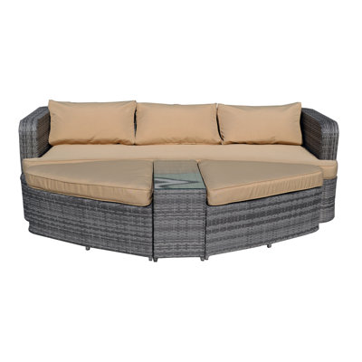 Toni 5-Piece Outdoor Wicker Aluminum Convertible Chaise Lounge with Cushions and Table by Longshore Tides