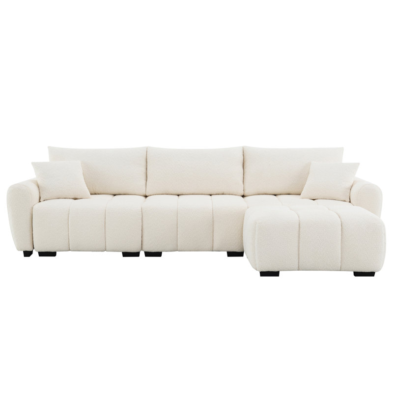 110" Modular Sectional Sofa, L Shape With Extra-Large Seat, Pull-Line Design, Movable Ottoman, High Density Foam, Free Combination, Sturdy Metal & Wood Frame, Boucle Fabric