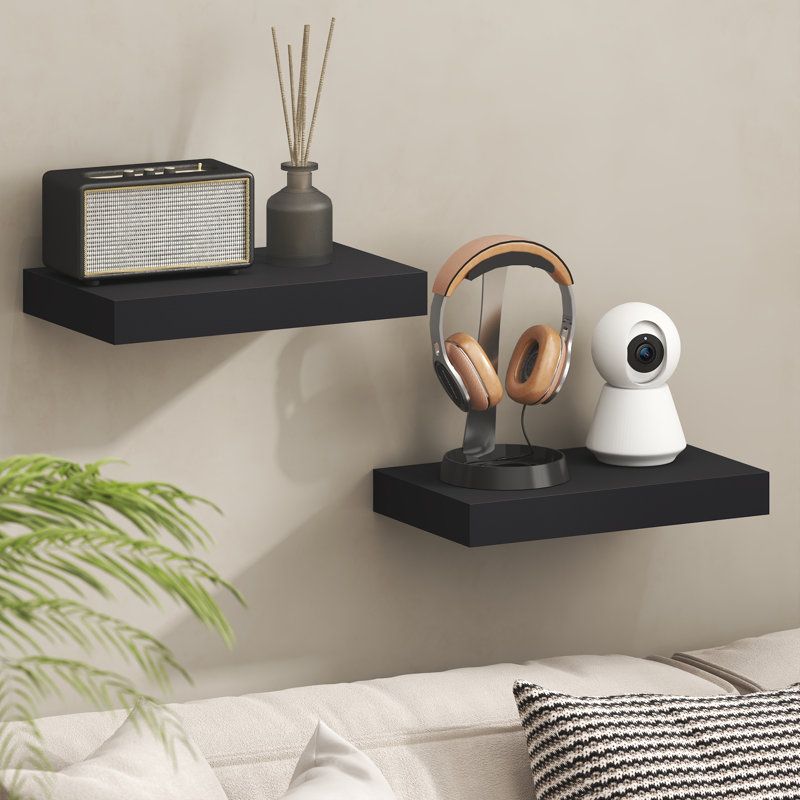 Furinno TANNA Floating Shelves for Wall Set of 2, 9 x 16 Wall Shelf, Wall Mounted Floating Shelf with Invisible Bracket, 2-in Thick Shelf, for Bathroom, Living Room, Bedroom, Home Office, Americano