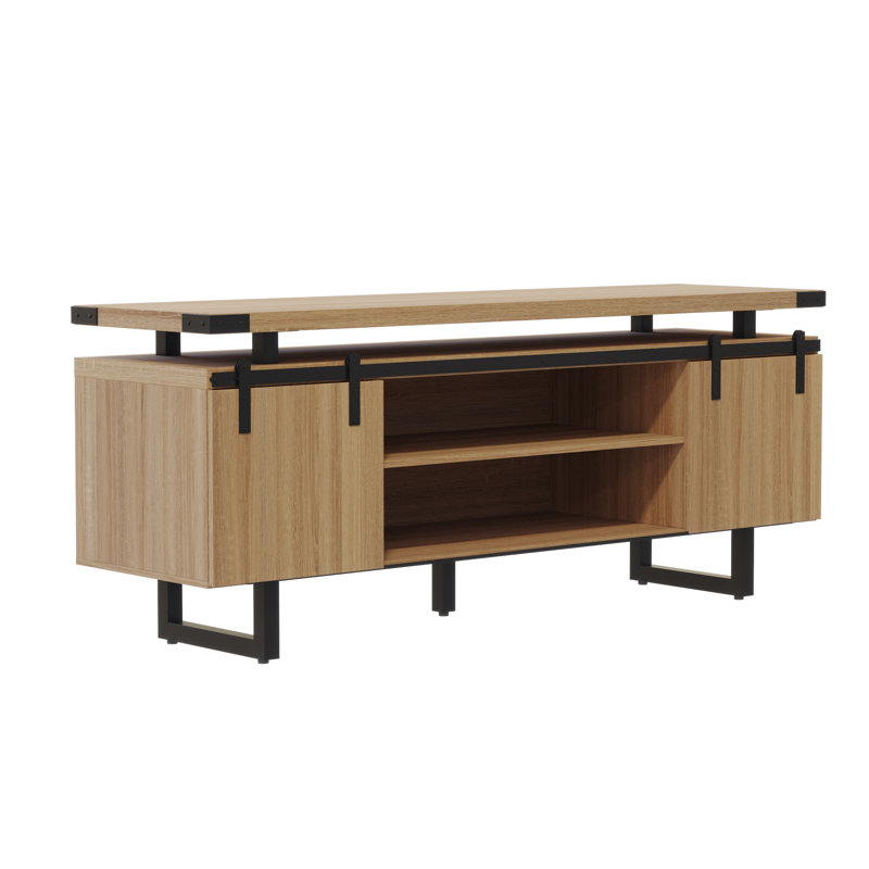 Mirella Low Wall Cabinet Wood Doors, Sand Dune