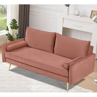 Mid-Century Velvet Sofa with Golden Metal Legs